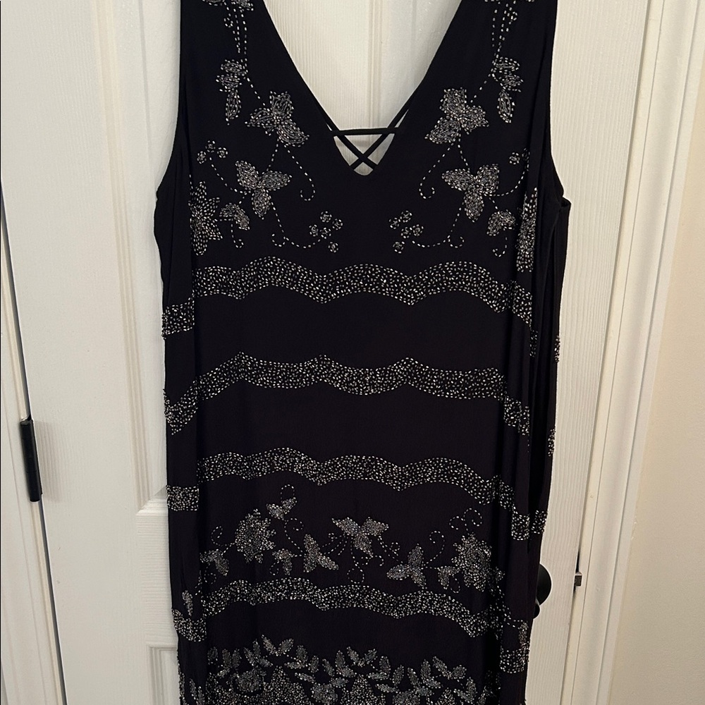 Free People Black Beaded Mini Dress